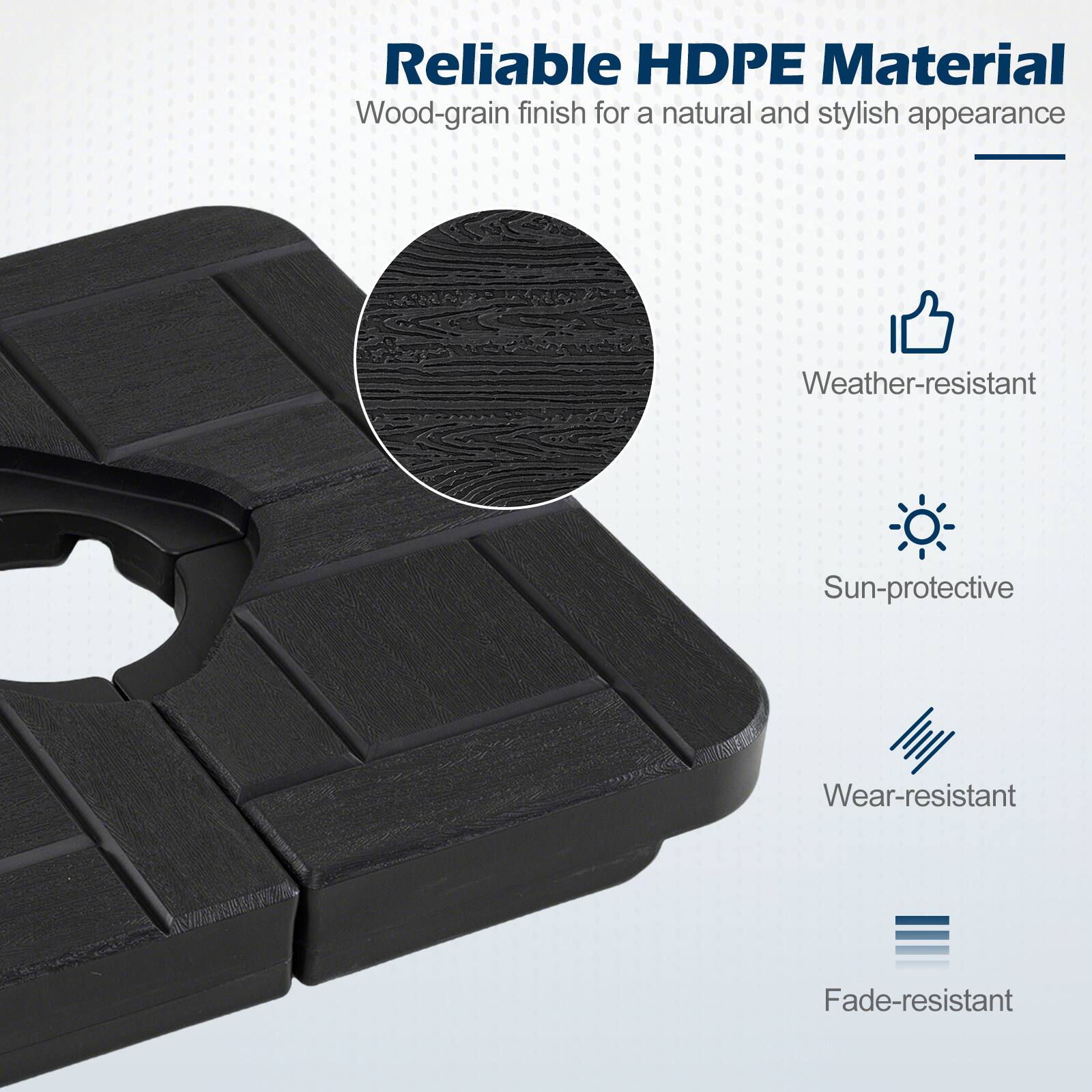 Reliable HDPE Material  
Wood-grain finish for a natural and stylish appearance  

- Weather-resistant  
- Sun-protective  
- Wear-resistant  
- Fade-resistant