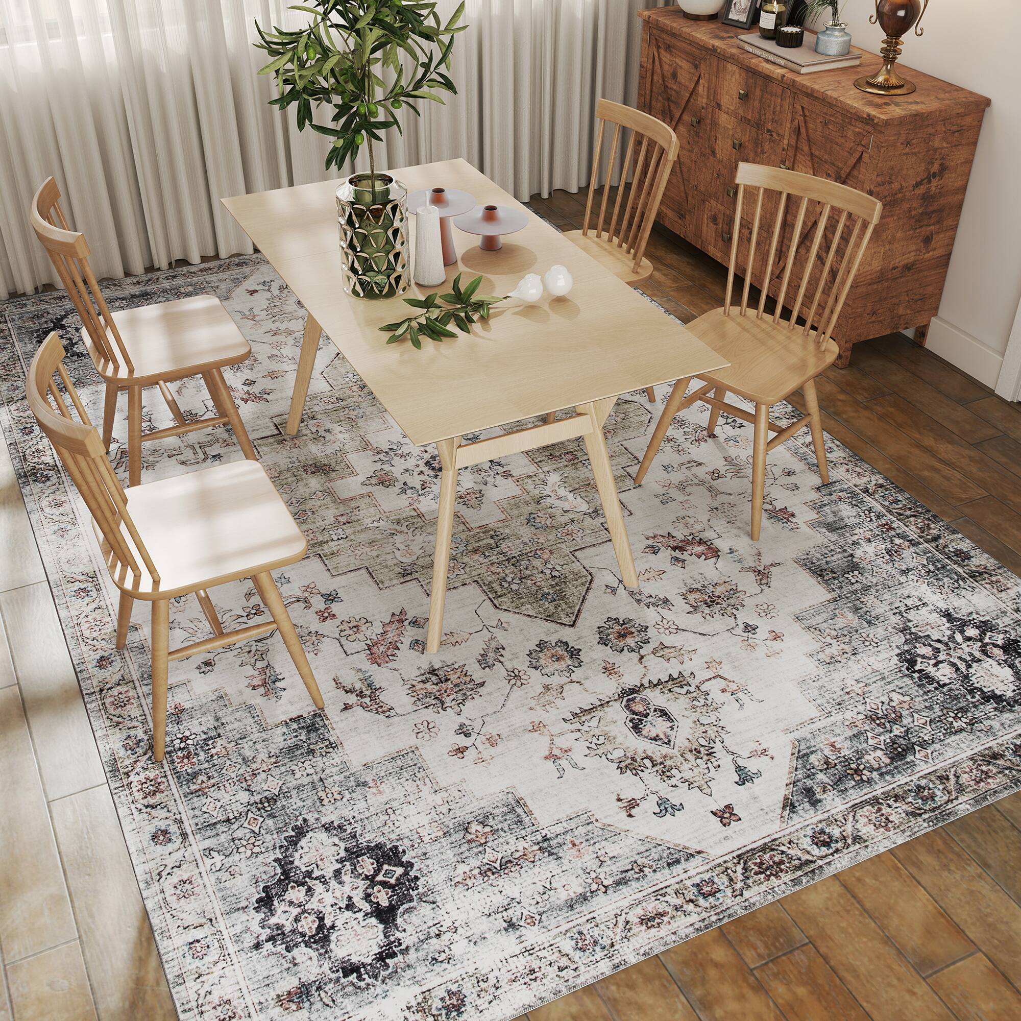 Alt View 8. Homcom - HOMCOM 8x10 Green Rug: Vintage Mach-Wash Non-Slip Distressed Carpet, Indoor Area Boho Style - Brown and Green.