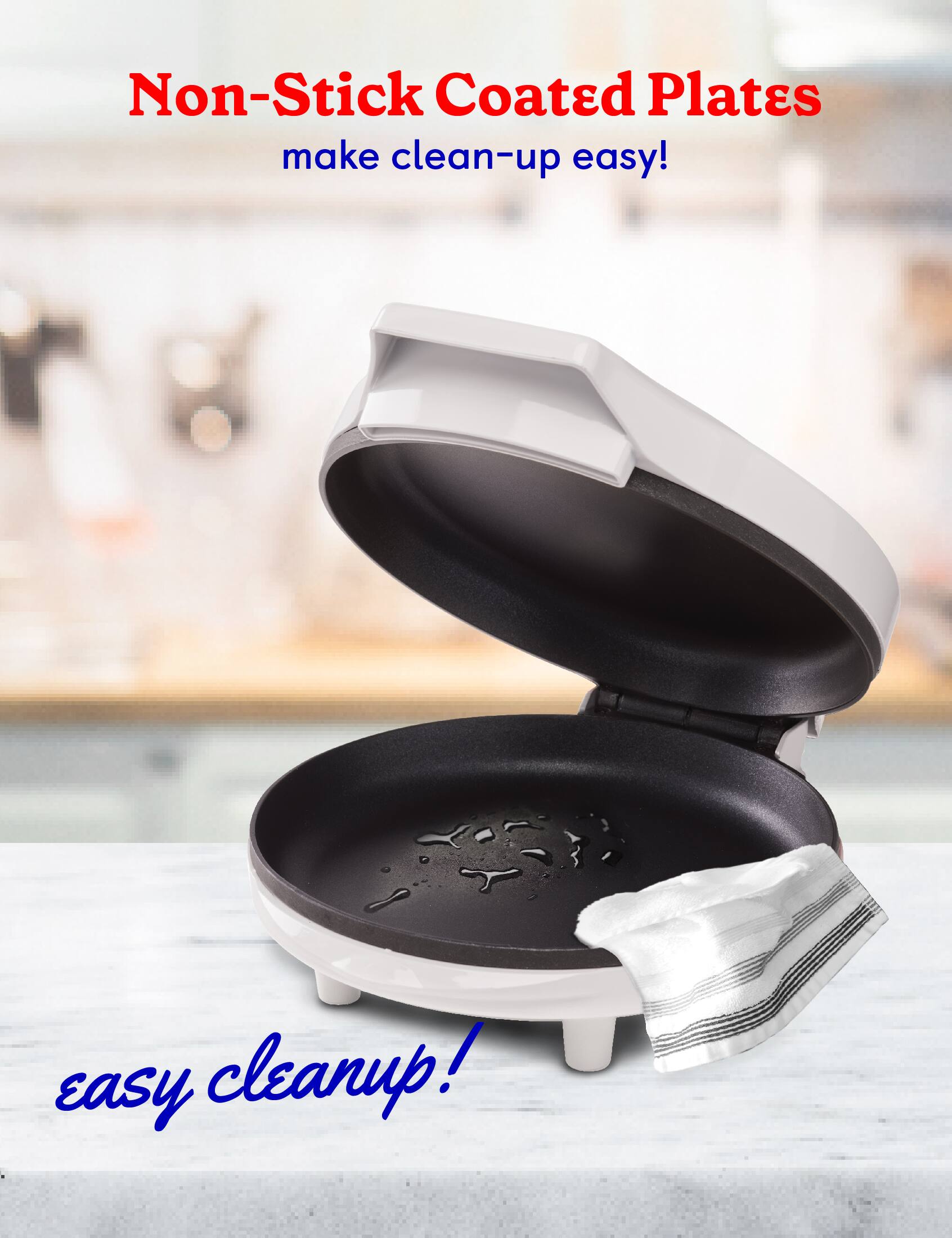 Non-Stick Coated Plates make clean-up easy! easy cleanup!