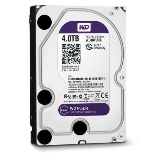 WD SATA I 64 MB Cache 4.0TB WD40PURX 24 24 X 7 Reliability Scon OR Dode here i lears aede your band drise ar 1 vd.com SN: I MOL WOMEPURK S4GUNYO " U.S Potente: 0178056 5856196 6206494 cecasa De net cceN anyy ive hoks Canada ICES-BE Clss B NM-003 Classa LR,  XCE nne FRANLE Prodlact warunly w b W WD Purple Surveillance Hard Drives