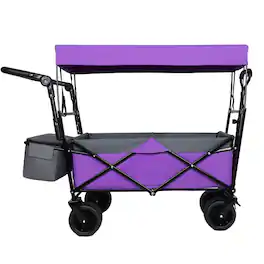Loheer - Collapsible Wagon with Canopy Push Handle Heavy Duty Folding Cart All Terrain Wheels Purple
