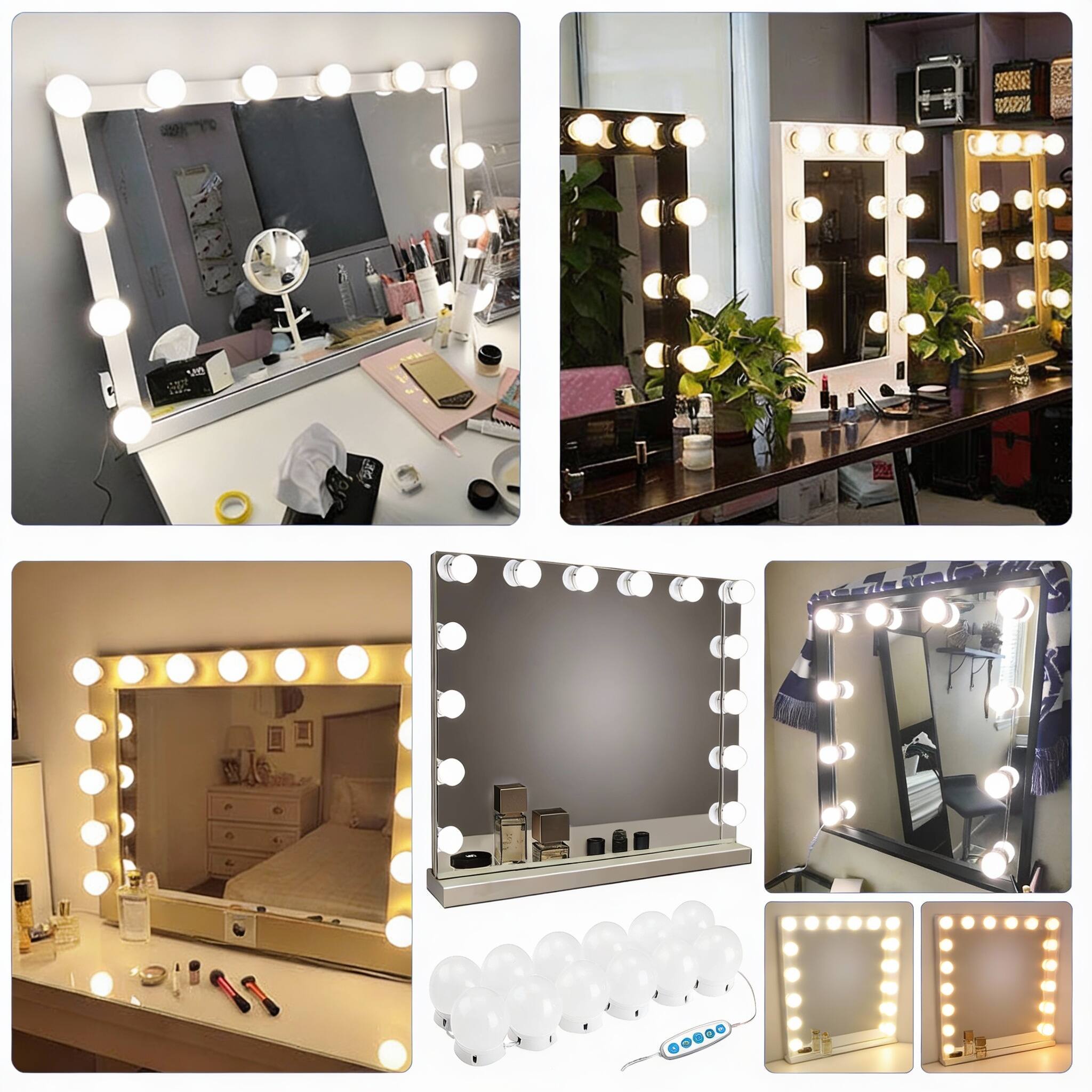 Left. METALTON - Makeup Vanity Lights For Mirror Hollywood Style Led With Dimmable Bulbs Usb Cable - warm cold 14 bulbs.
