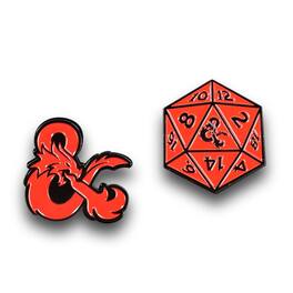 Just Funky - Dungeons & Dragons D20 Die and Ampersand Exclusive Enamel Pin Set - Black