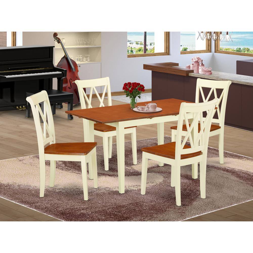 Back. East West Furniture - Dining Room Set Buttermilk & Cherry - Brown.