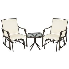 Resenkos - 3-Piece Bistro Set, Outdoor Glider Rocking Chairs, Sling Fabric, Glass Table, Perfect for Garden - Cream White