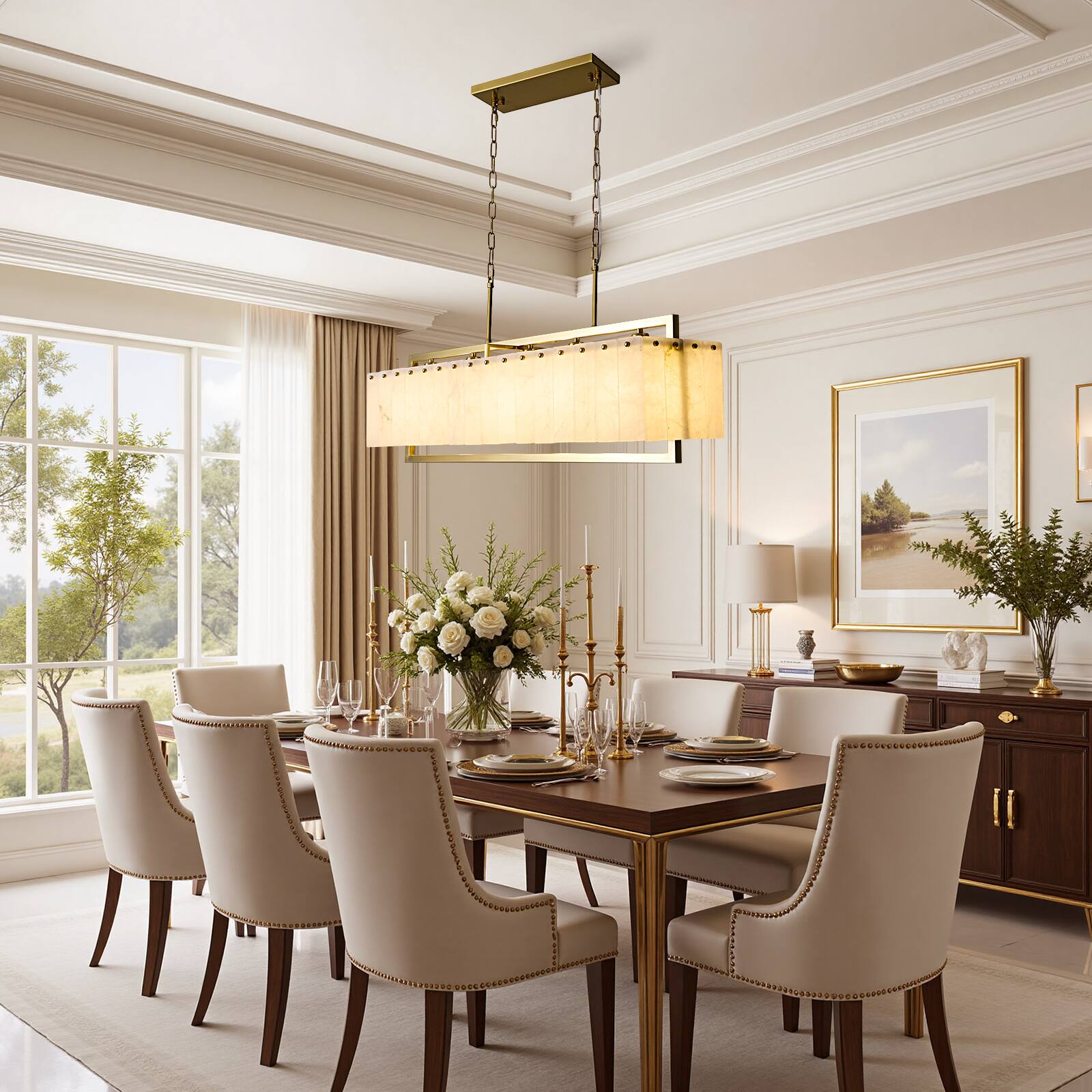 Alt View 6. Siljoy - 40in Spanish Marble Pendant Light Fixtures with 5-Lights for Kitchen Island - Gold.