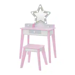 Teamson Kids - Kids Vanity Table and Stool, Pink and Gray