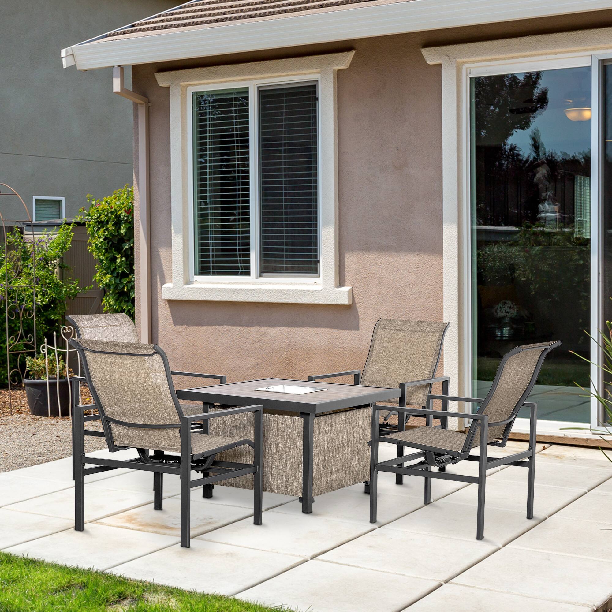 Alt View 1. Outsunny - 5 Piece Outdoor Dining Set, Patio Table and Rocking Chairs, Outdoor Furniture Set - Beige.