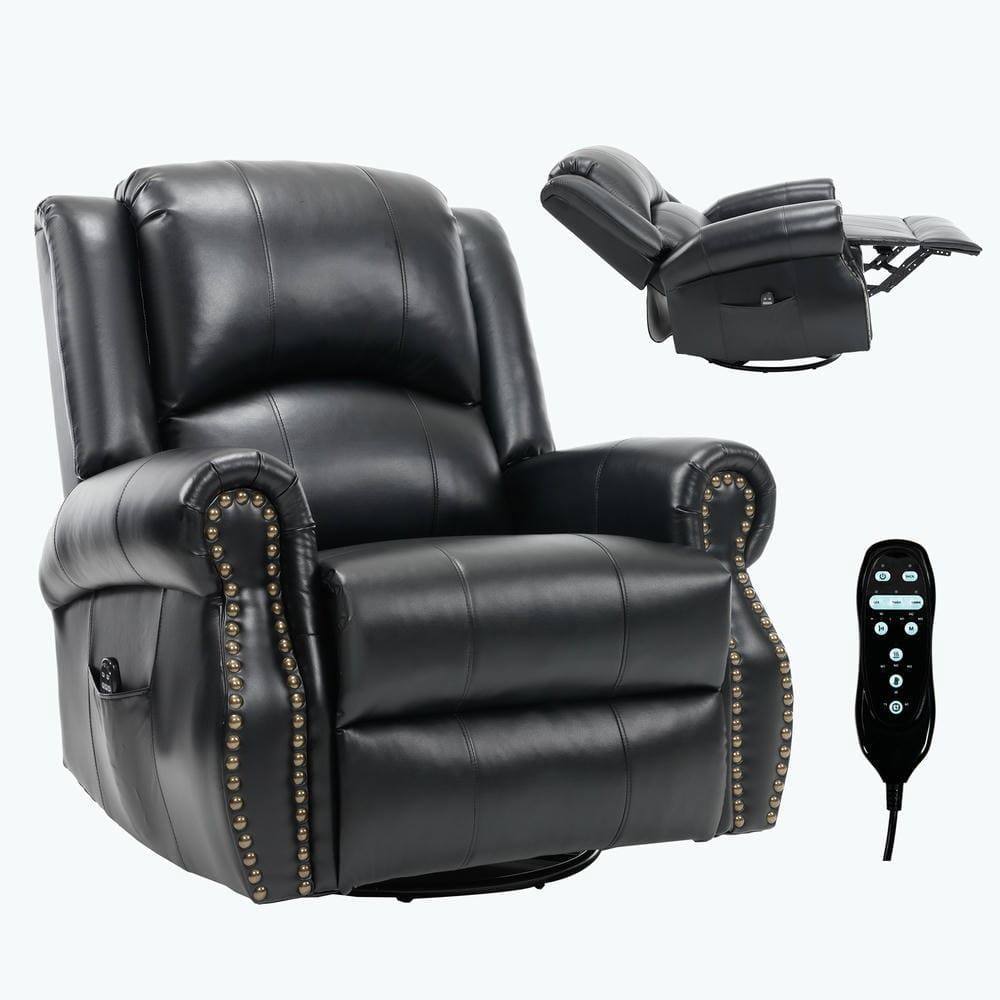 Angle. Kadyn - Fabric Recliner Chair with 8-Node Massage, Heating, and Swivel Rocker Functions, Black - Black.