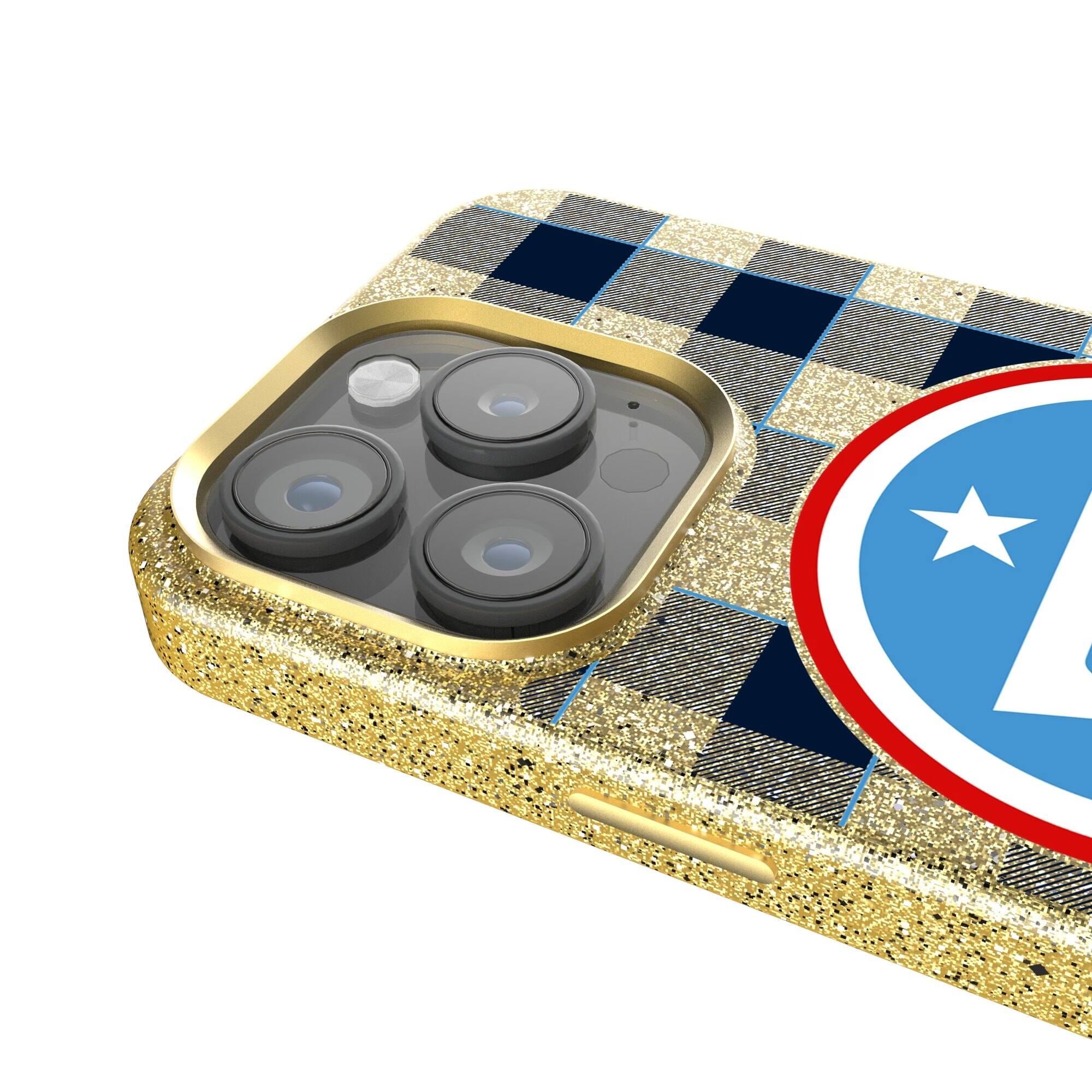 Alt View 2. Keyscaper - Tennessee Titans Plaid Bling iPhone Case - 16 Plus - Gold.