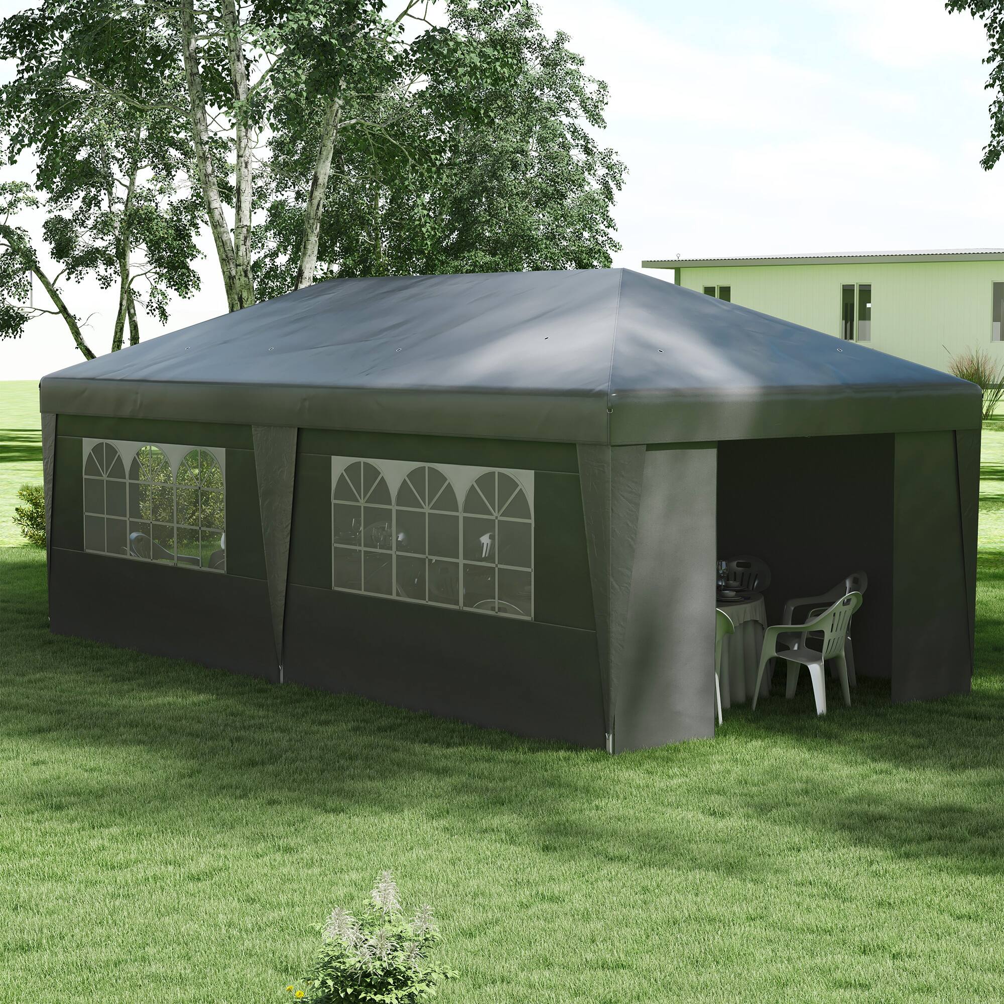 Alt View 1. Outsunny - 10' x 19.5' Pop Up Canopy Tent with Sidewalls, UPF 30+ Height Adjustable Large Party Tent Event Shelter - Gray.