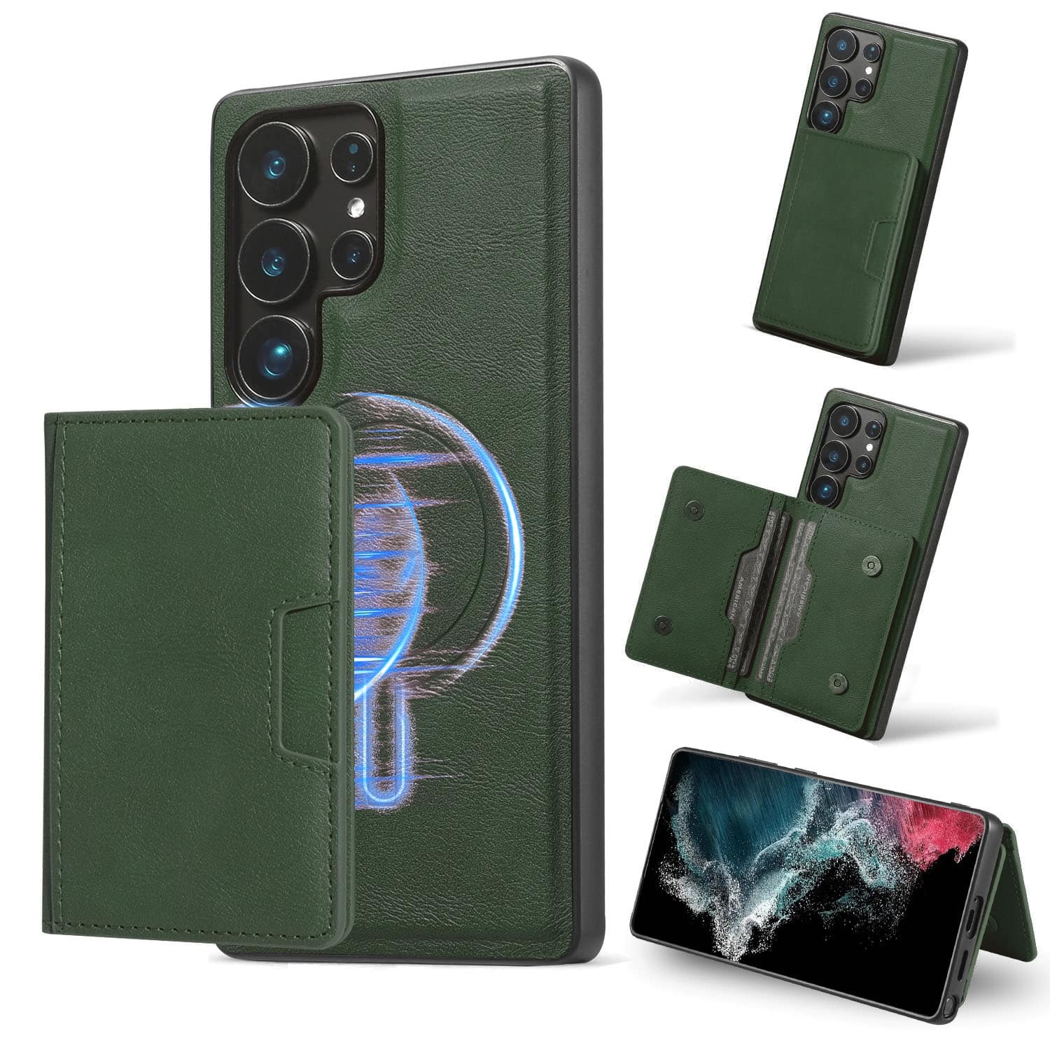 Dteck - Detachable Magnetic PU Leather Cover For Samsung Galaxy S26 Ultra, Shockproof Card Holder Wallet Protection Case - Green price history on PriceWatchPro