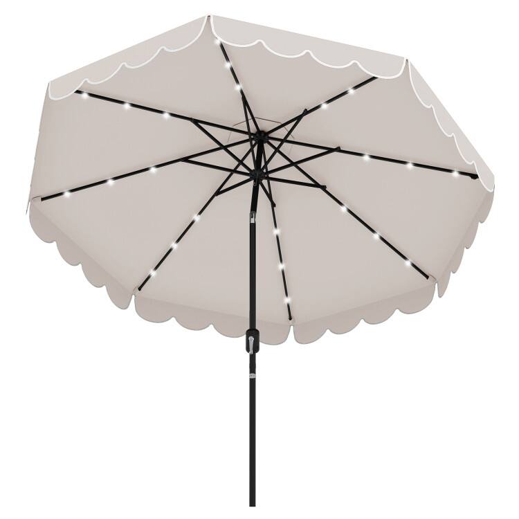 Alt View 4. Mondawe - 9.3 ft Solar Patio Umbrella 24 LED Lights Vented Top Crank Tilt Ruffled - Beige.