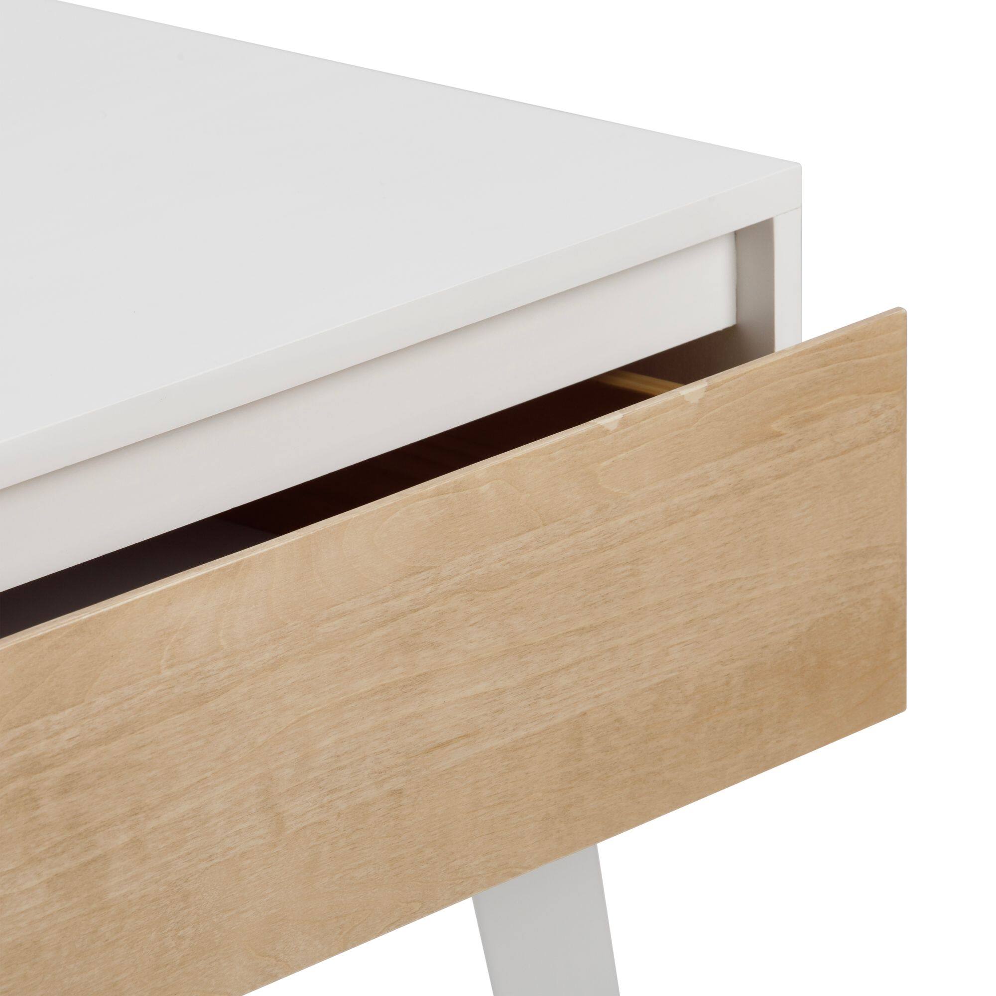 Alt View 4. Plank+Beam - Scandinavian Nightstand with 1 Drawer, White/Blonde - White/Blonde.