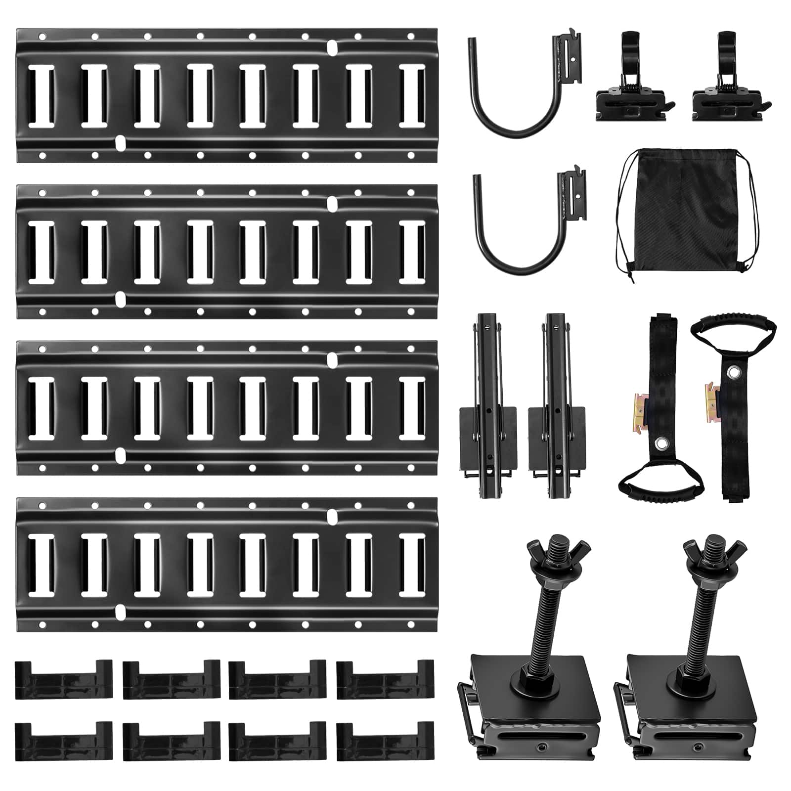 VEVOR - E-Track Tie-Down Rail Kit, 4 Pack 1.3 ft E Track Rails, 2 U-Shaped Hooks, 2 Tool Holders, 2 Track Shelf Brackets - Black