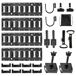 VEVOR - E-Track Tie-Down Rail Kit, 4 Pack 1.3 ft E Track Rails, 2 U-Shaped Hooks, 2 Tool Holders, 2 Track Shelf Brackets - Black