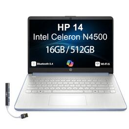 HP - Upgraded - 14 Laptop 14.0 HD (Intel Celeron N4500, 16GB DDR4, 512GB PCIe SSD, Intel UHD, Win 11 Pro) w/USB Hub - Sky Blue