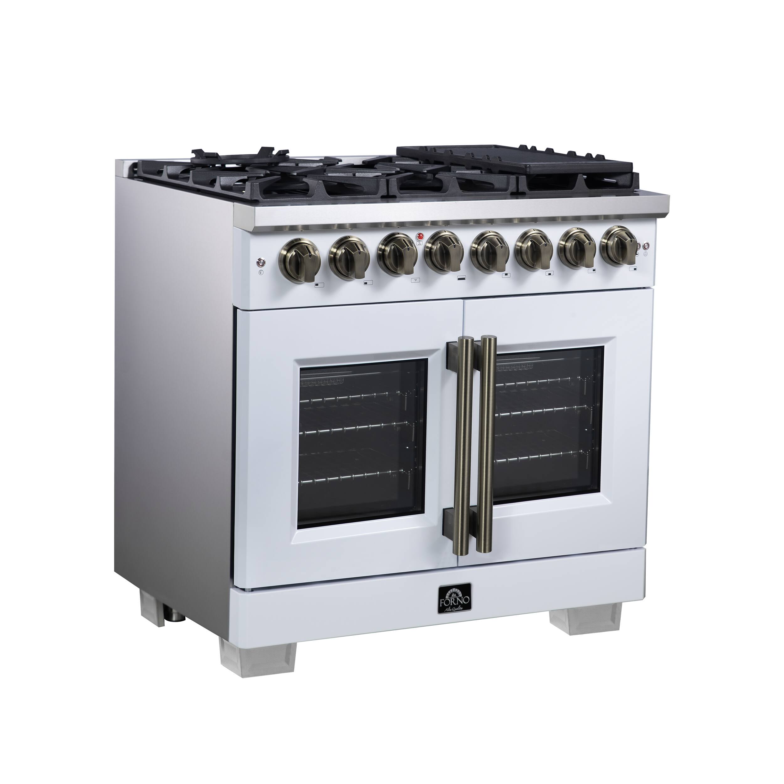 Left. Forno Appliances - Capriasca 5.36 Cu. Ft. Dual Fuel Range with French Door Design - White.