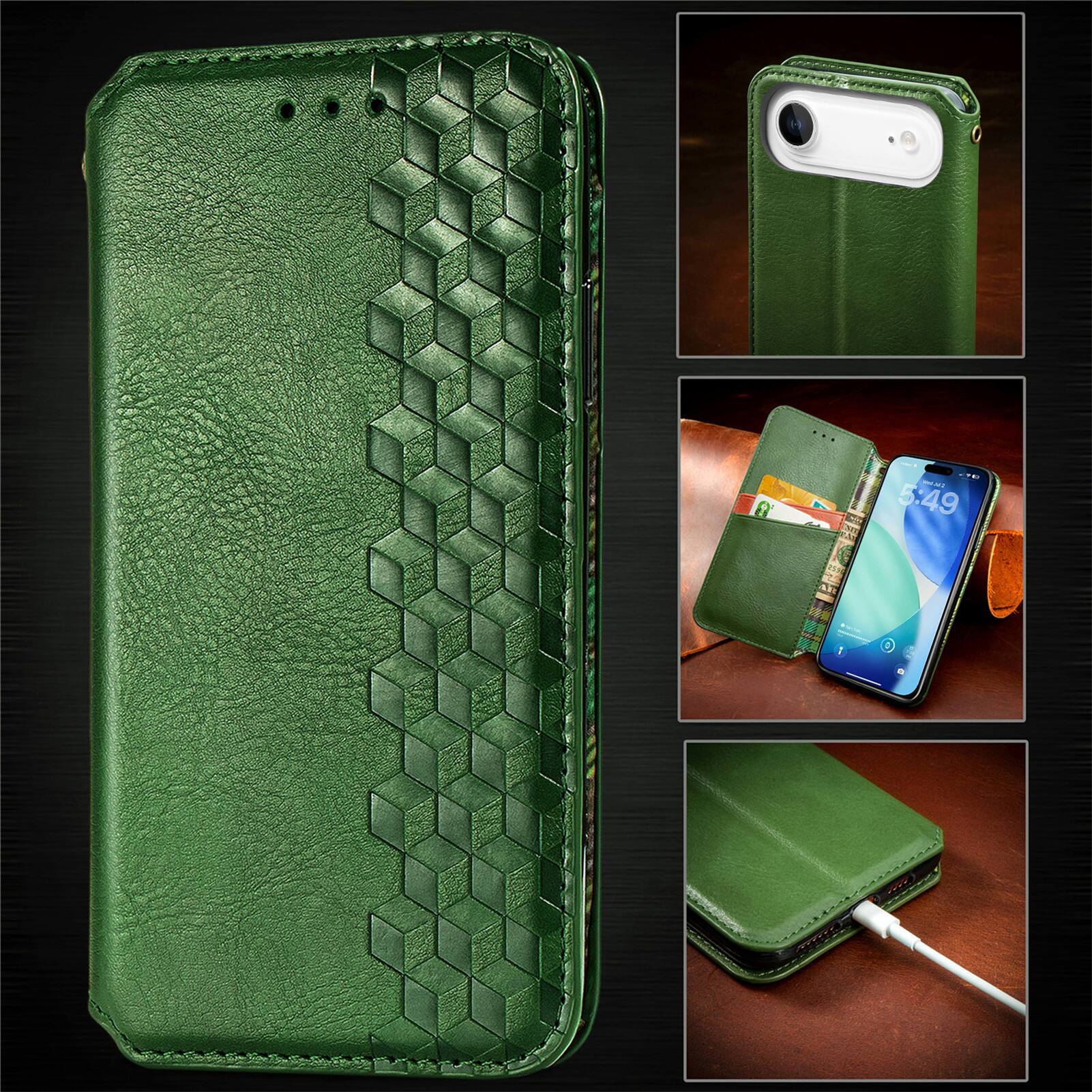 Alt View 1. Dteck - Magnetic Retro PU Leather Wallet Case For Apple iPhone Air Card Slots Kickstand Flip Protective Phone Cover - Green.