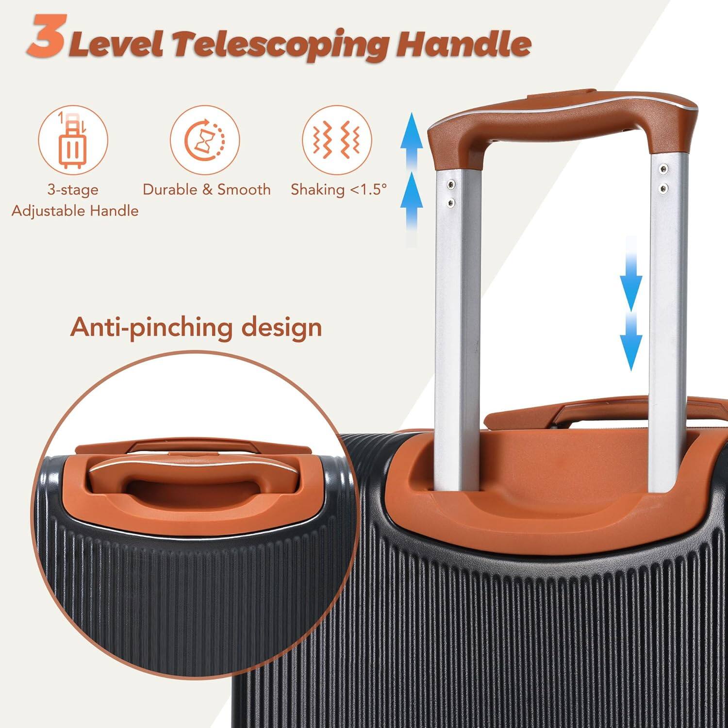 3 Level Telescoping Handle

- 3-stage Adjustable Handle
- Durable & Smooth
- Shaking <1.5°

Anti-pinching design