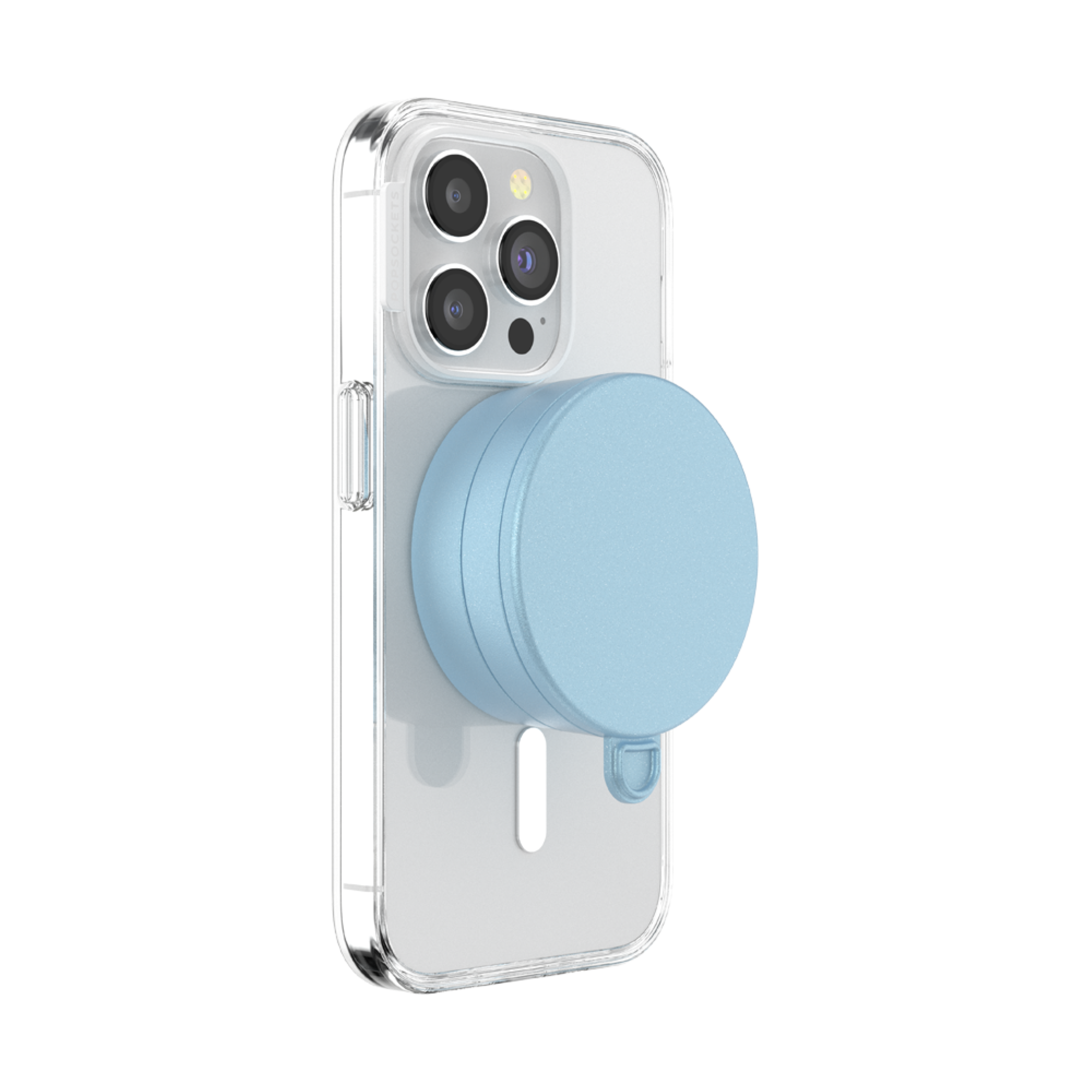 Angle. PopSockets - Multi-Surface Magnetic Suction Phone with MagSafe for Mobile Phones - Metallic Blue Sigh.