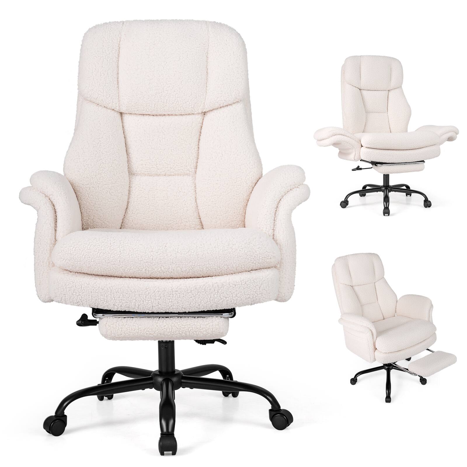 Alt View 1. Costway - Costway Ergonomic Cross Legged Office Chair with Retractable Footrest & Adjustable Armrests - White + Black.