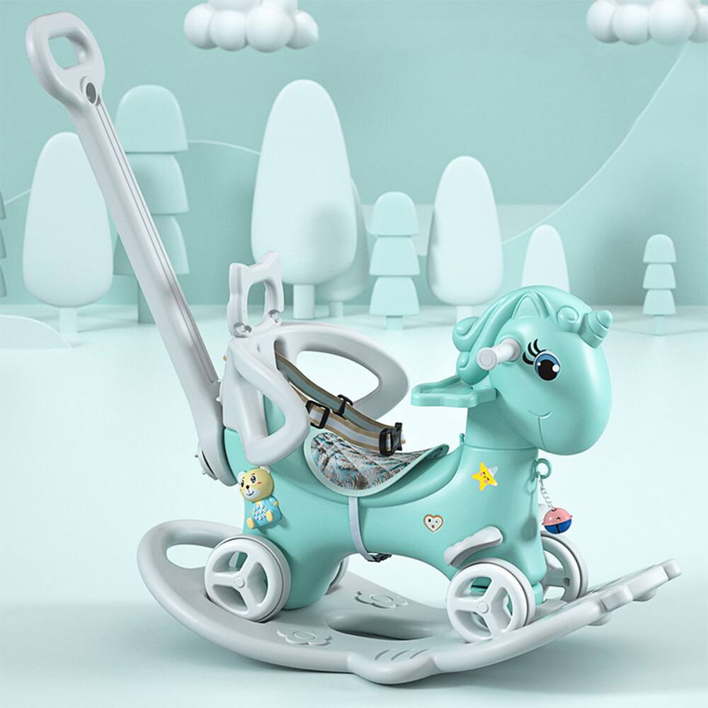 ELEMENT ACE - Rocking Horse Toddler Ride On Toy with Push Handle, Backrest & Balance Board for Baby Girl & Boy - Blue