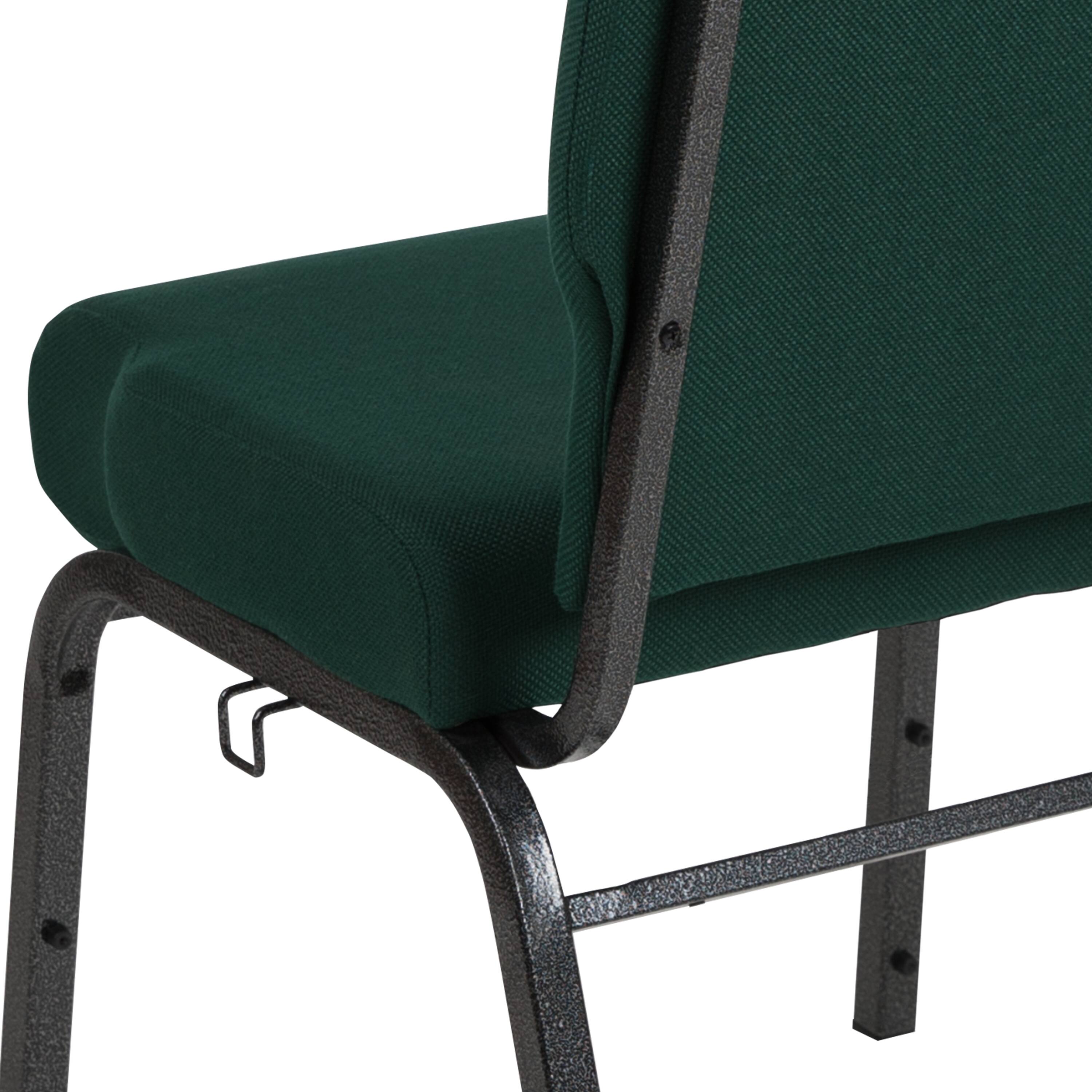 Alt View 10. Emma + Oliver - 20.5 in. Molded Foam Church Chair - Hunter Green Fabric/Silver Vein Frame.