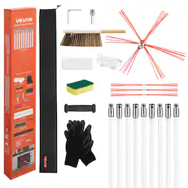 VEVOR - 30 ft Extendable Chimney Cleaning Kit with Bristle Replacements & Goggles, Flexible Design for 90° Angles