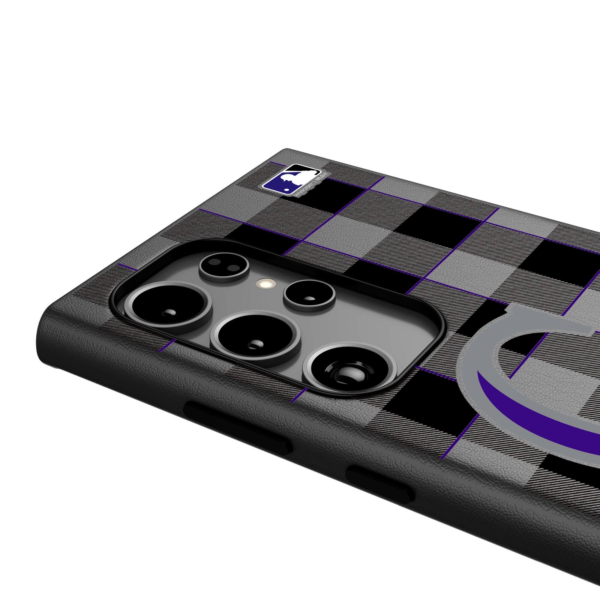 Alt View 3. Keyscaper - Colorado Rockies Plaid Galaxy Magnetic Bump Case - S24 Ultra - Black.