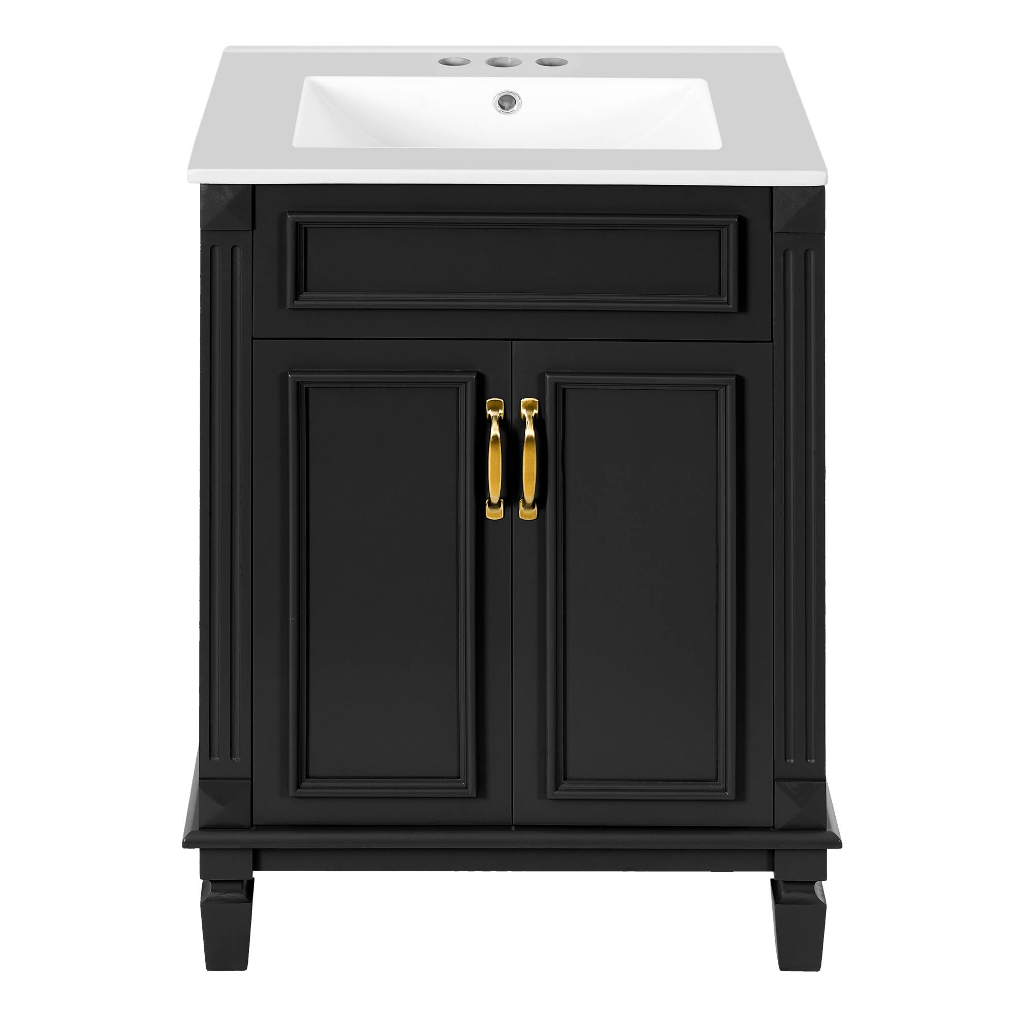Alt View 8. ELEMENT ACE - Modern Bathroom Vanity with Ceramic Sink and Soft-Closing Doors, Solid Wood Frame Storage Cabinet - Black.