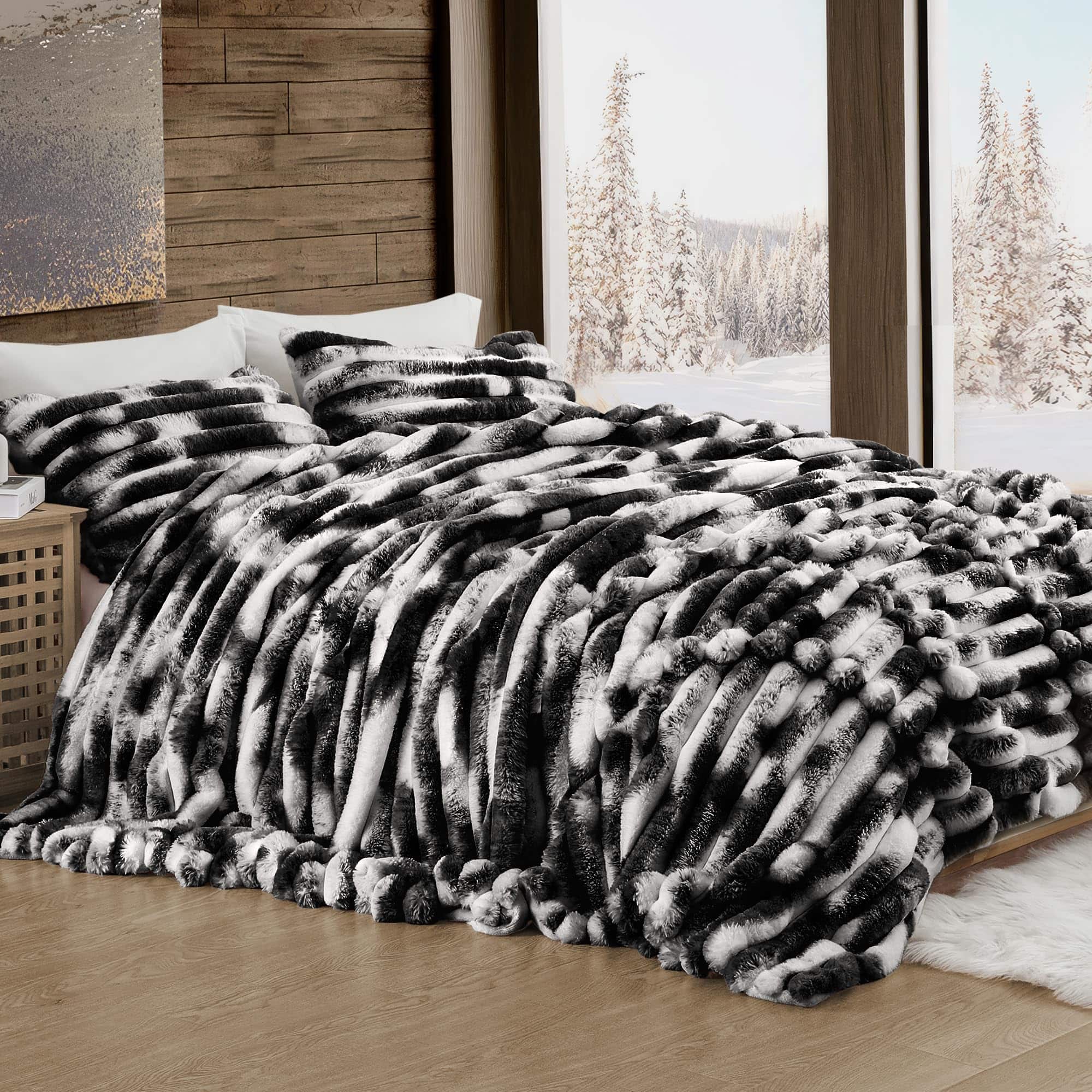 Dapper Styles - Fluffy Faux Rabbit Bubble Comforter Set Tie-dyeing Plush Fuzzy Bedding Warm Soft For Winter - Tie Dye-black-Queen