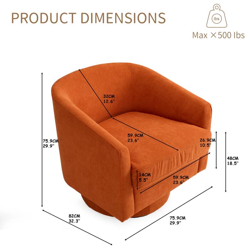 PRODUCT DIMENSIONS  
Max × 500 lbs  

- 82CM 32.3"  
- 75.9CM 29.9"  
- 59.9CM 23.6"  
- 32CM 12.6"  
- 48CM 18.5"  
- 26.9CM 10.5"  
- 14CM 5.5"