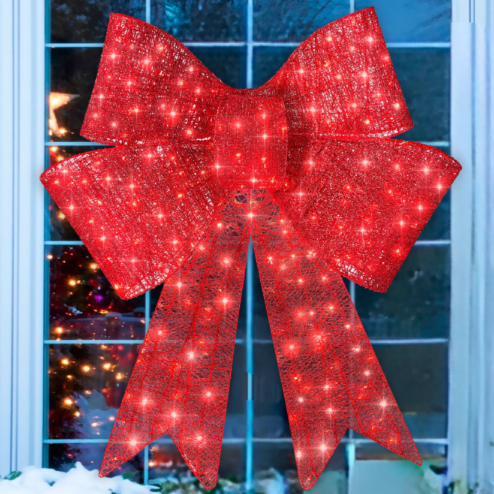 Best Choice Products - 48in Pre-Lit XL Christmas Bow, Large Outdoor LED Lighted Holiday Decor w/ 8 Light Functions, Hook - Red