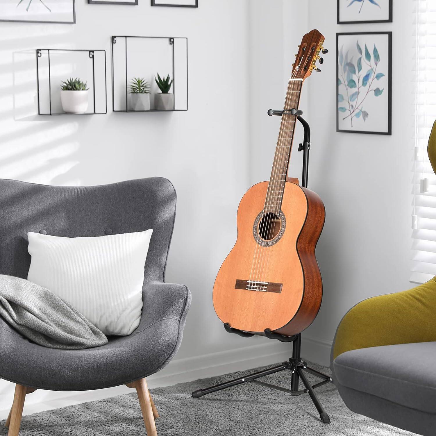 Alt View 3. CAHAYA - CAHAYA Folding Guitar Stand Holder for Acoustic Electric Guitars Bass 30.7 to 37 In Tripod Guitar Stands CY0253.