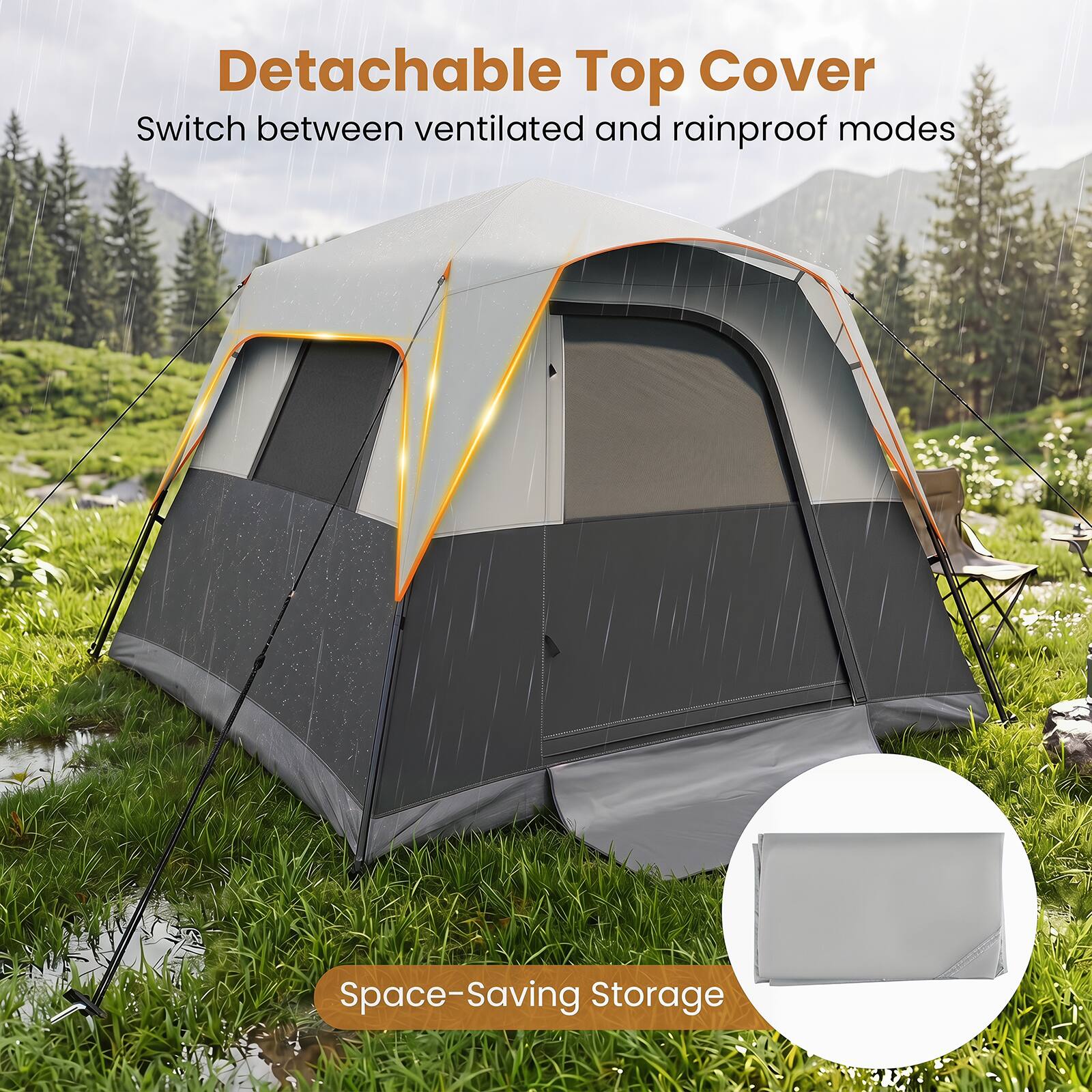 Detachable Top Cover  
Switch between ventilated and rainproof modes  

Space-Saving Storage