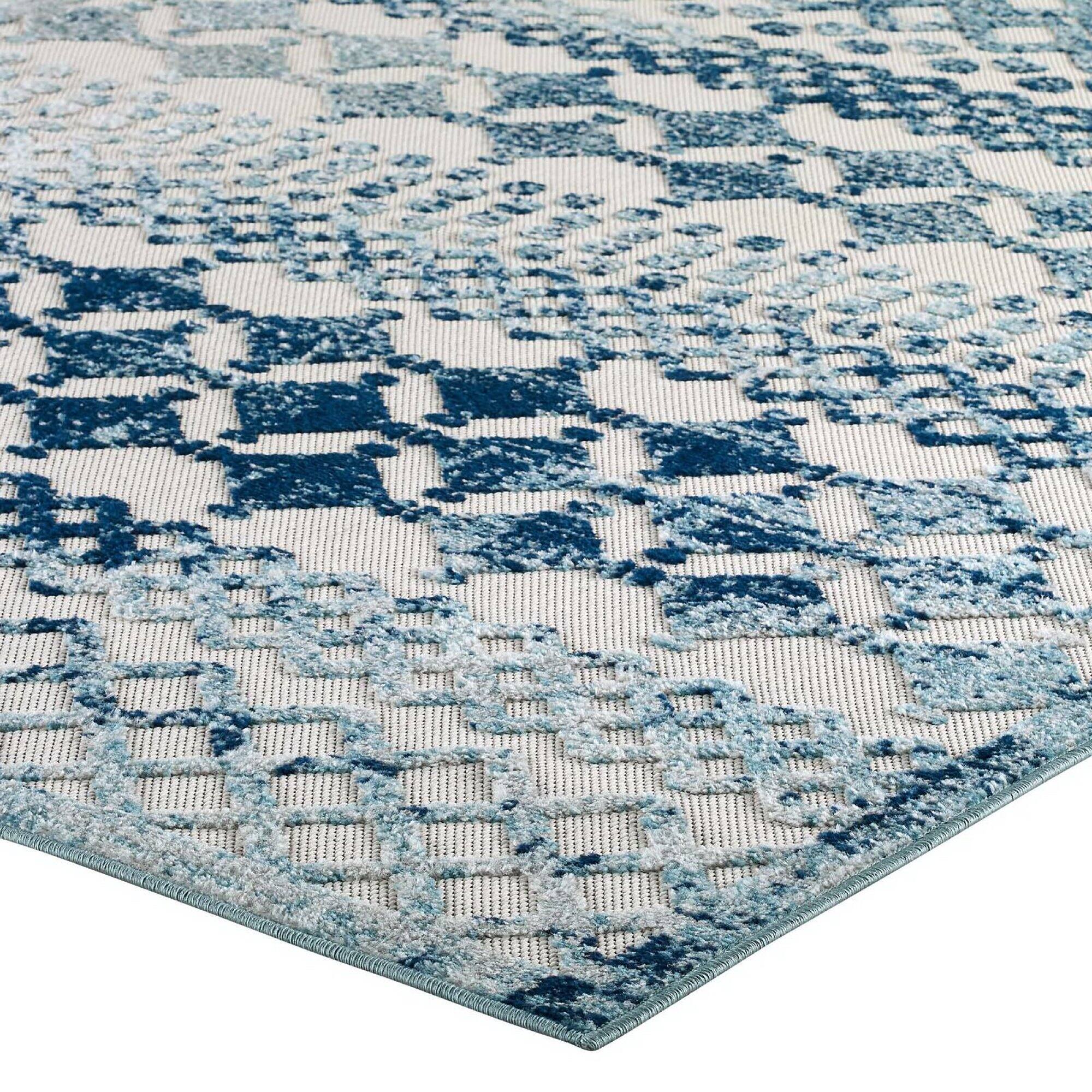 Alt View 4. Modway - Reflect Giada Abstract Diamond Moroccan Trellis Indoor/Outdoor Area Rug - Ivory and Blue.