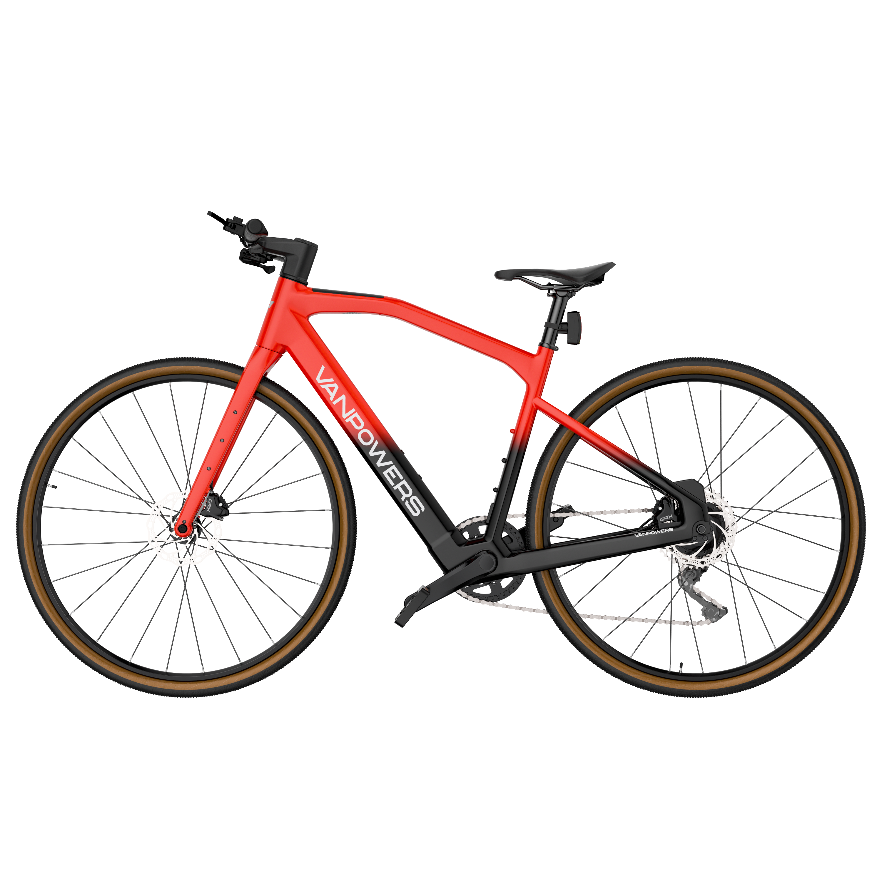 Left. Vanpowers - UrbanCross Pro Lightweight 350W Hub-Motor Gravel E-Bike - Lava Red and Coke Black.