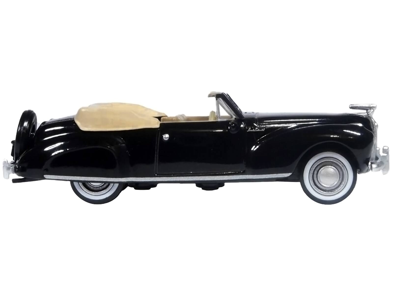 Angle. Oxford Diecast - 1941 Lincoln Continental Convertible Black with Tan Interior 1/87 (HO) Scale Diecast Model Car by Oxford Diecast - Black with Tan.
