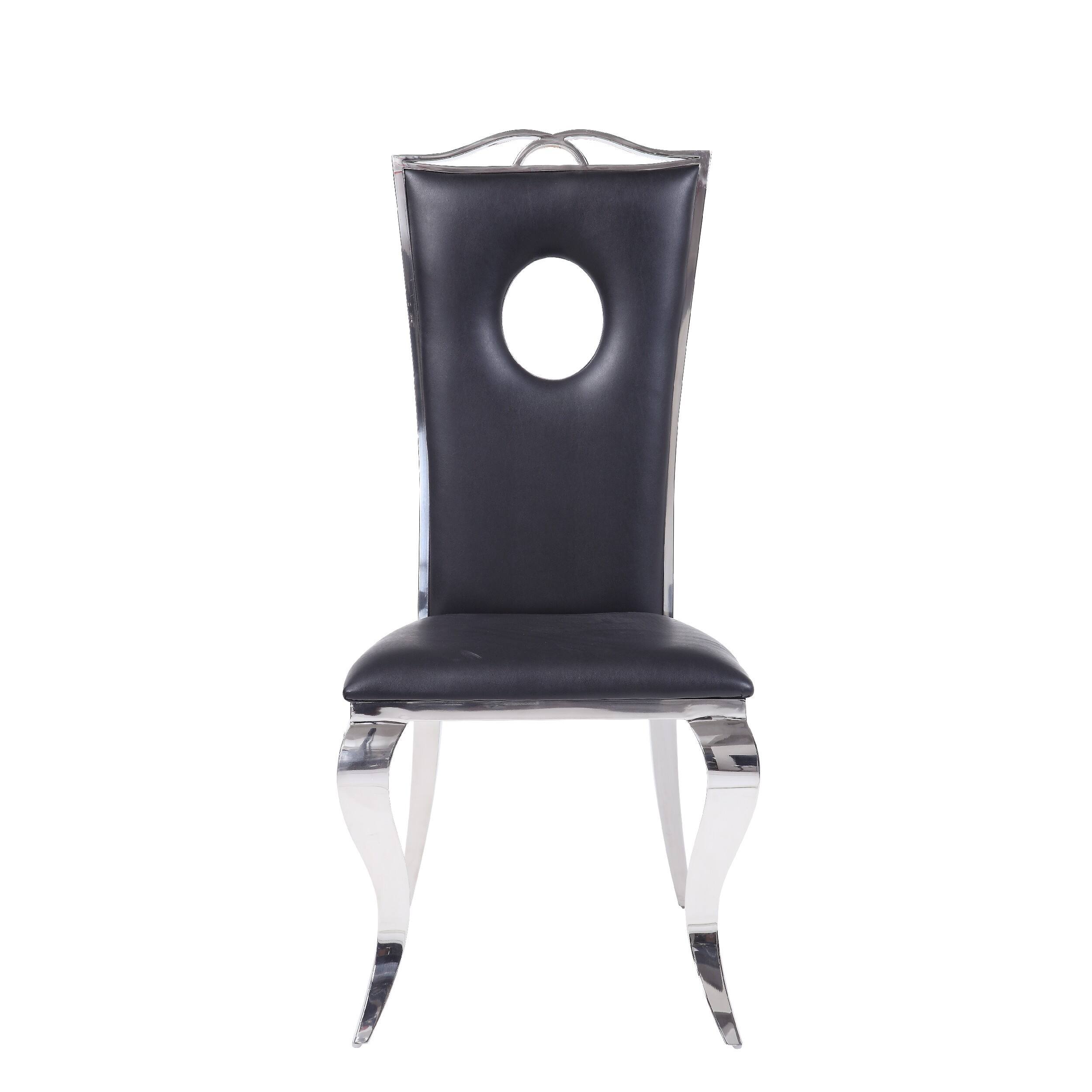 Alt View 1. Manhattan Lane - 19 Inch Dining Side Chair, Faux Leather, Set of 2 - Black and Silver.