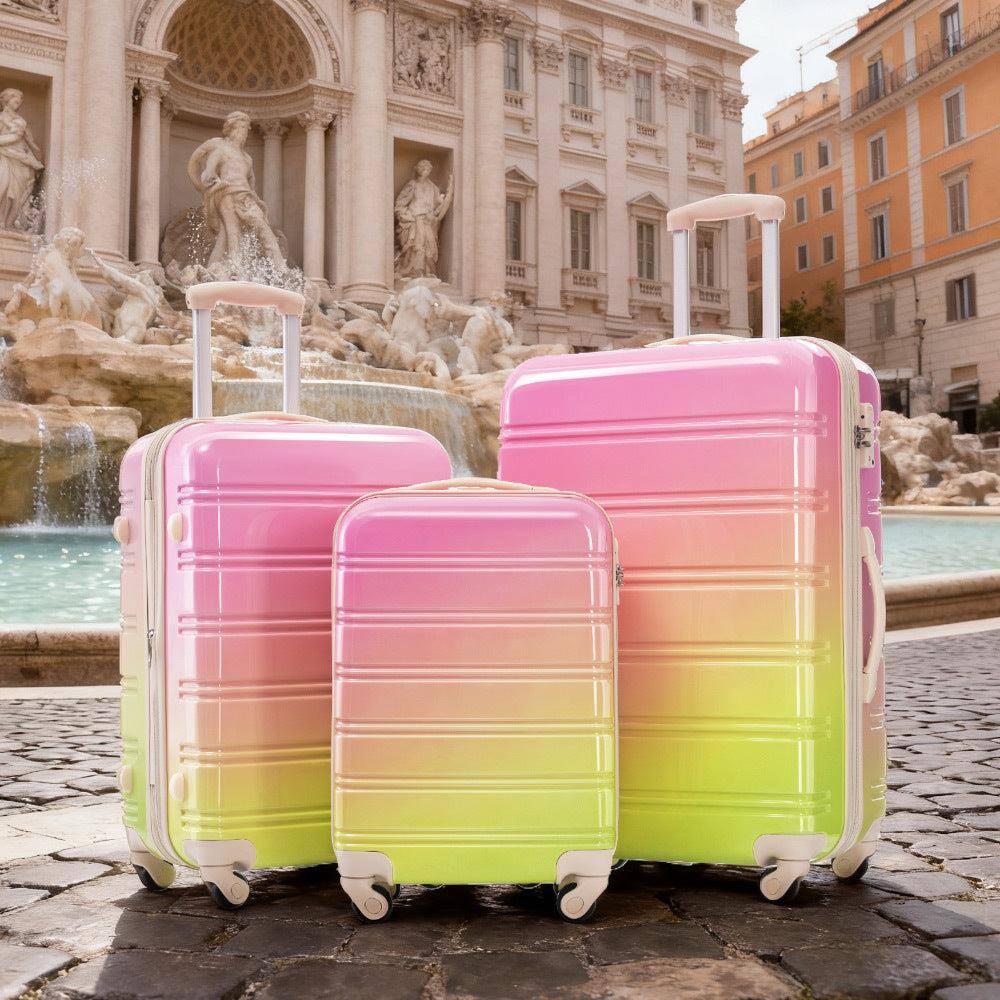 Angle. BreeBe - Hardshell 3 Piece Luggage Set Gradient Color Expandable Suitcase with Spinner Wheels TSA Lock Lightweight 20" 24" 28" - Multicolor Pink.