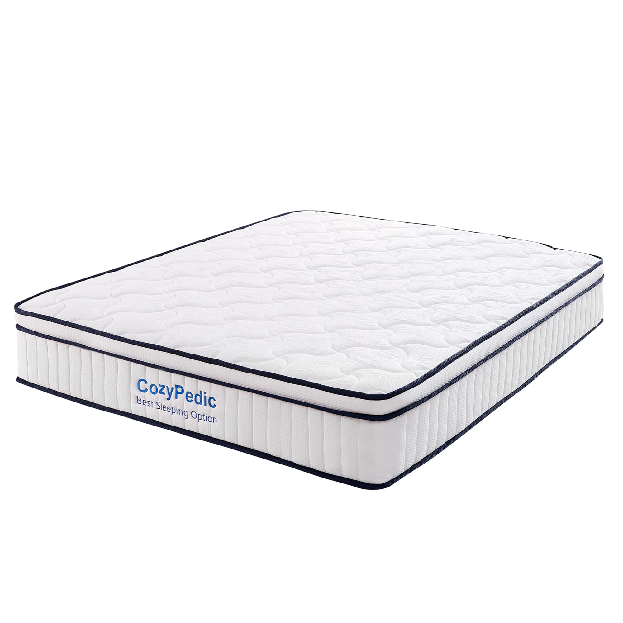 Chery Life - 10 in. King Size Medium Firm Mattress Memory Foam with Pocket Springs for Back Pain Relief - White