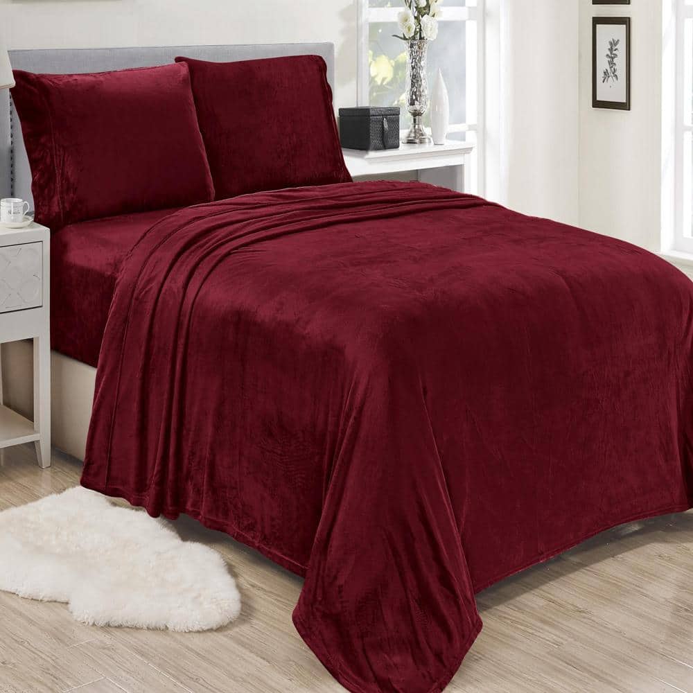 Plazatex - Lavana Microplush Ultra Premium All Season Soft Brushed Sheet Sets, Queen - Burgundy