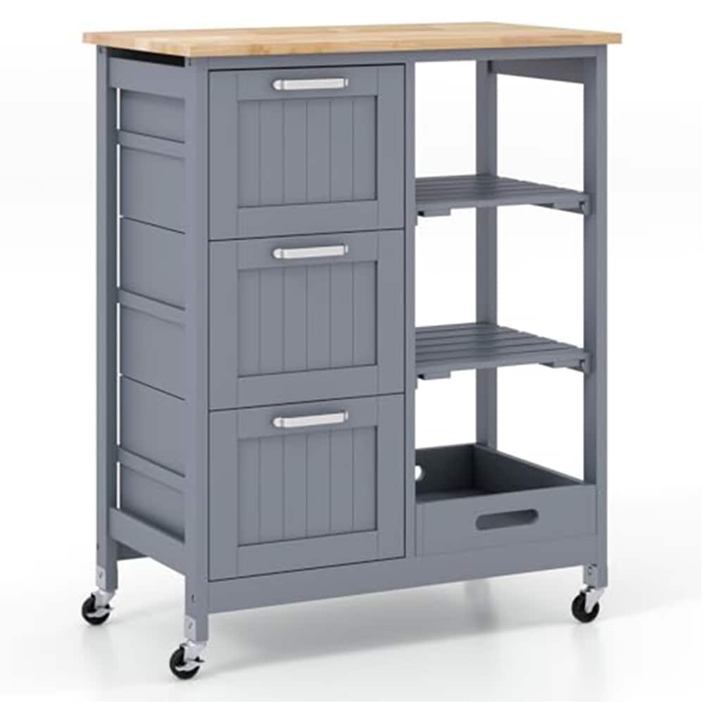 Ecooso - Rolling Kitchen Island Cart with 3 Large Drawers and Utility Storage for Kitchen - Gray