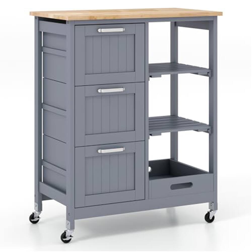 Ecooso - Rolling Kitchen Island Cart with 3 Large Drawers and Utility Storage for Kitchen - Gray