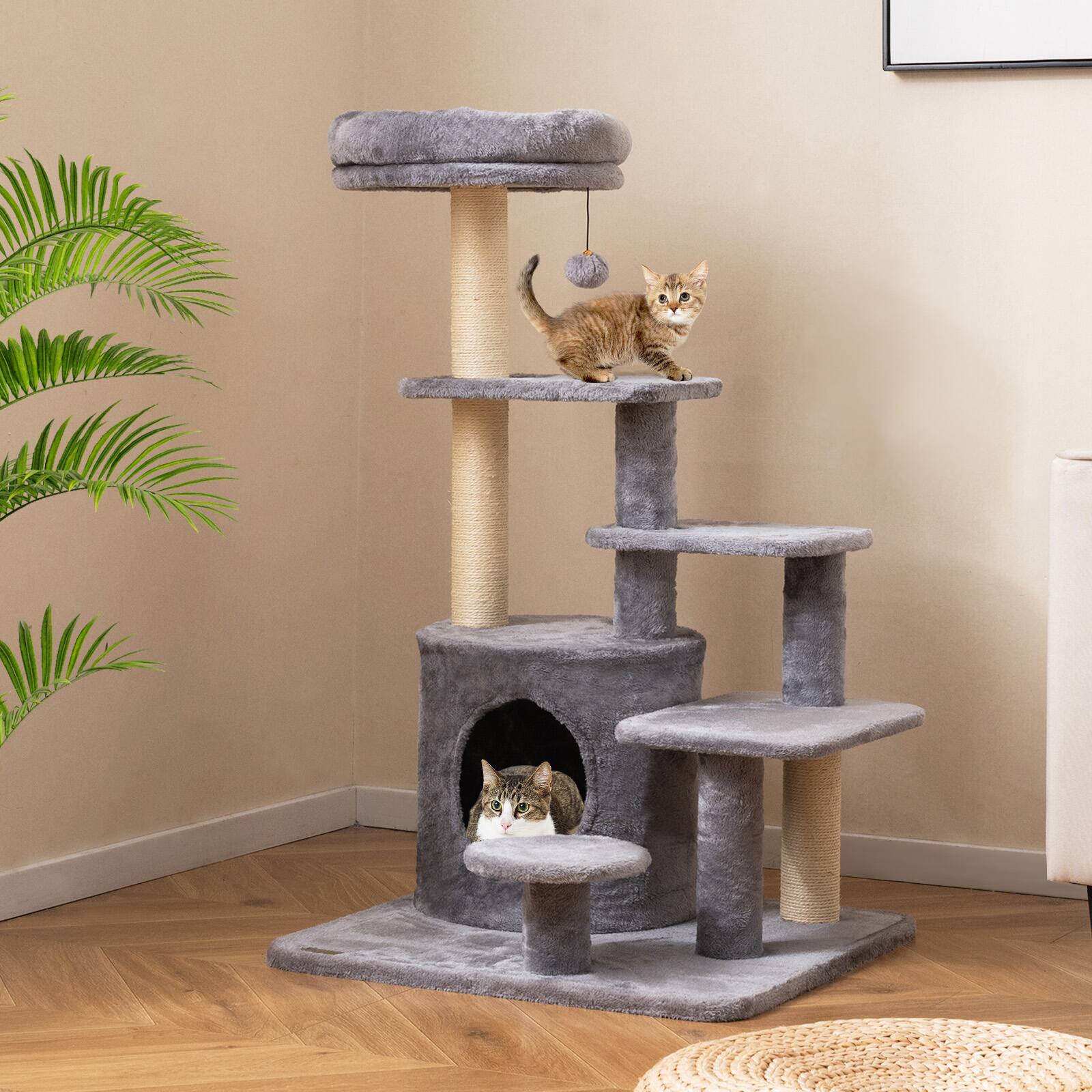 Alt View 1. Gymax - Gymax 40'' Multi-level Cat Tower w/Condo Padded Perch Bed Sisal Scratching Posts Ball Gray.