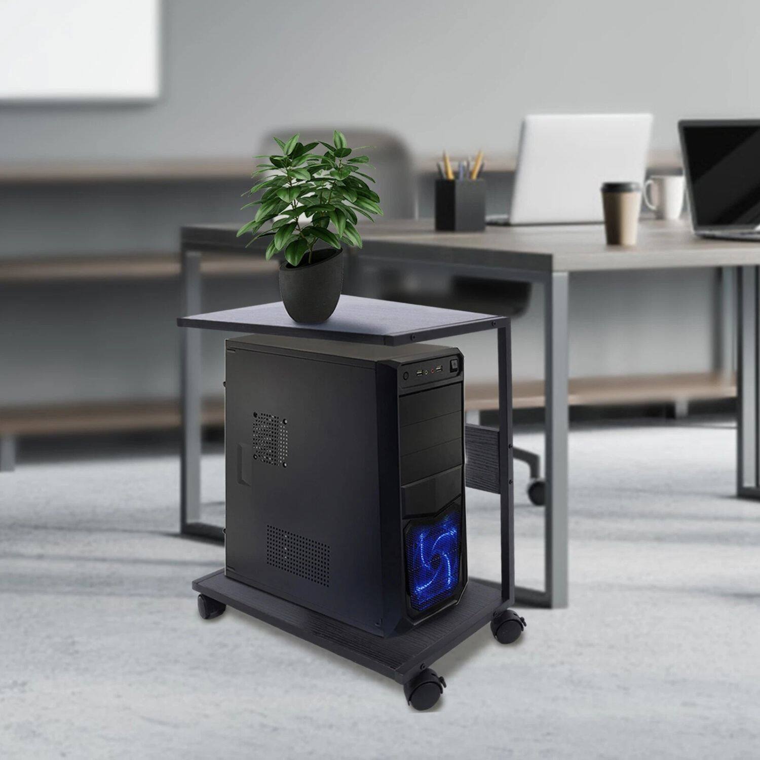 Angle. Stock Preferred - 2-Tier Mobile CPU Tower Stand with Wheels - Black.