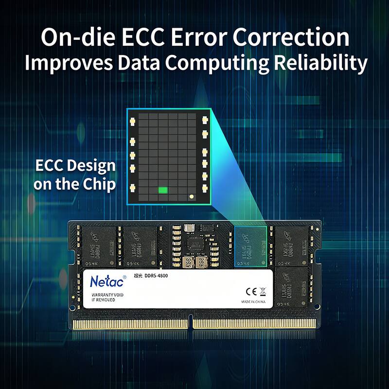 On-die ECC Error Correction Improves Data Computing Reliability  
ECC Design on the Chip  

Netac DDR5-4500  
WARRANTY VOID IF REMOVED  
MADE IN CHINA