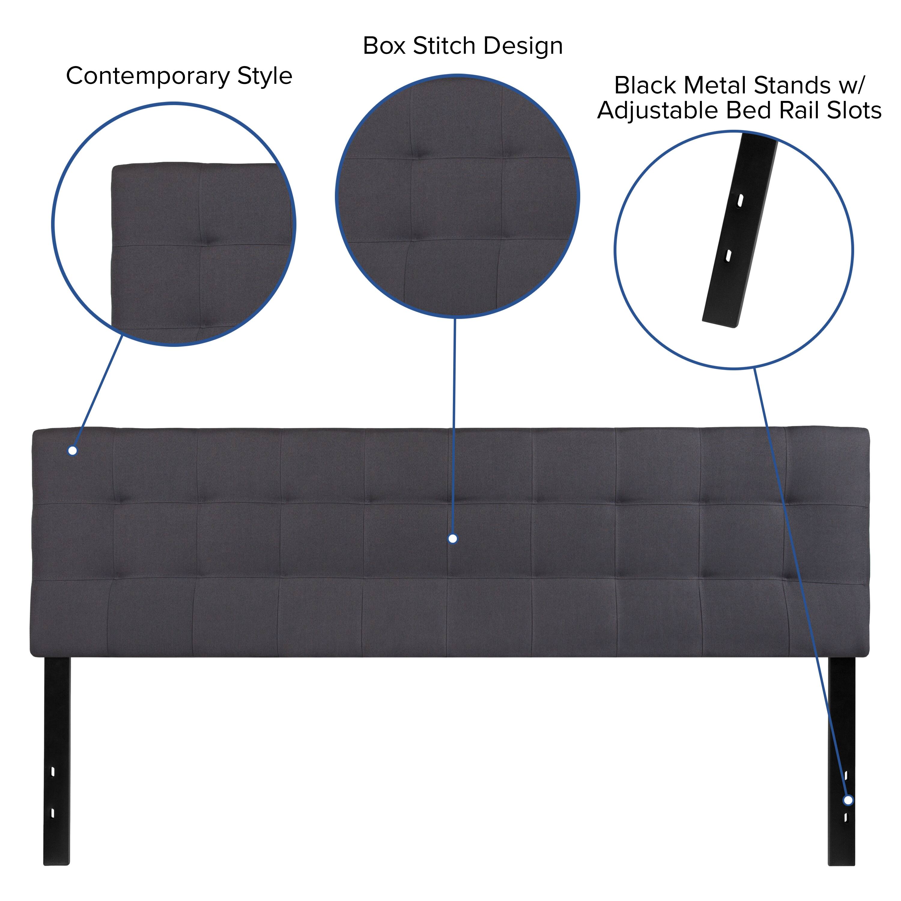 Contemporary Style Box Stitch Design Black Metal Stands w/ Adjustable Bed Rail Slots