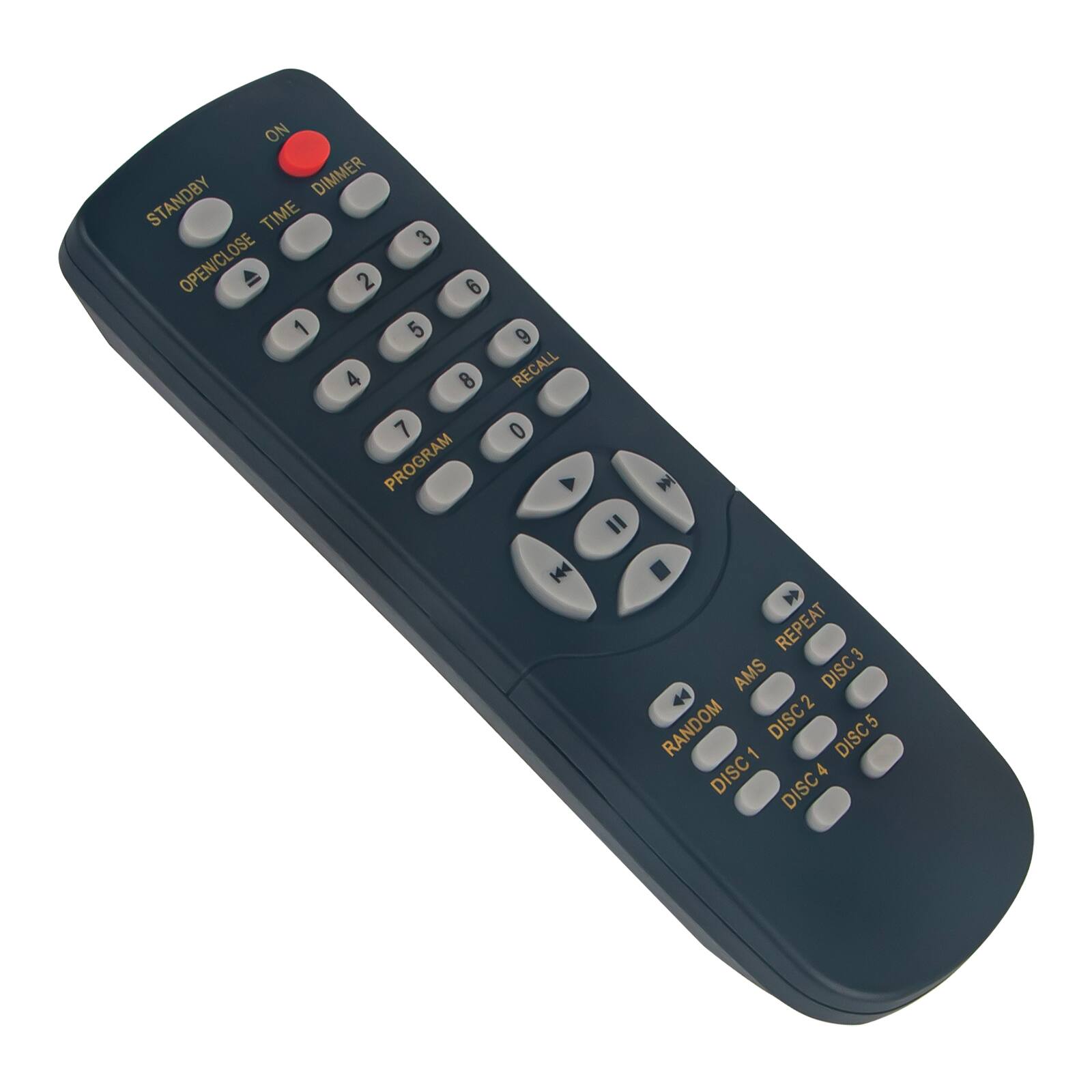 ON  
STANDBY  
DIMMER  
TIME  
OPEN/CLOSE  
PROGRAM  
RECALL  
1 2 3 4 5 6 7 8 9 0  
K4 I W  
REPEAT  
AMS  
DISC1 DISC2 DISC3 DISC4 DISC5  
RANDOM